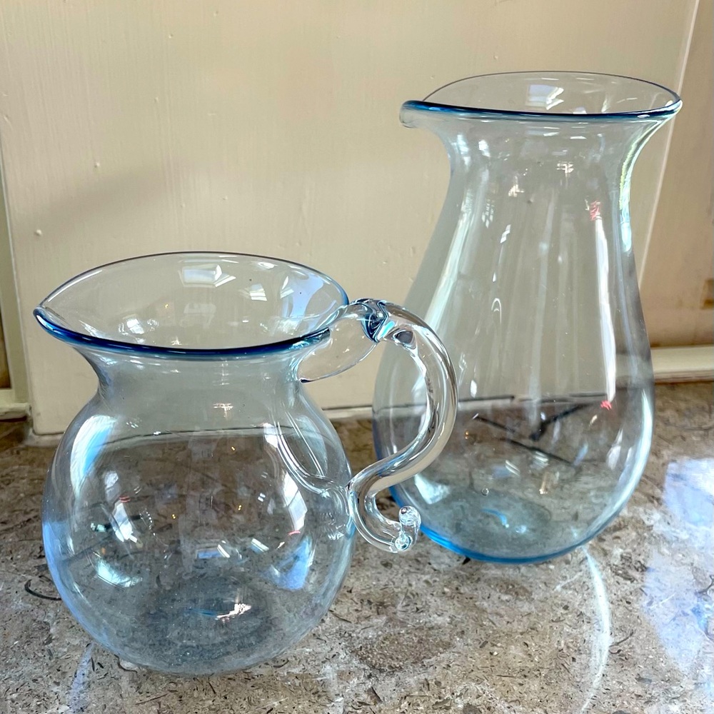 Elegant Handblown Glass Pitcher & Creamer
